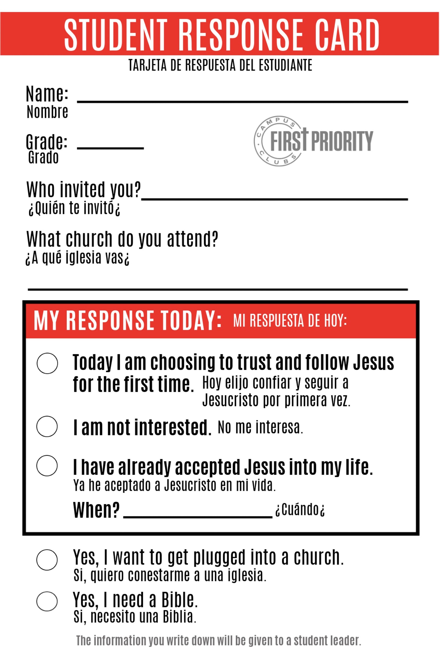 Student Response Card (26-27 Edition)
